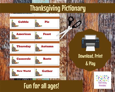 Printable Thanksgiving Game Cards For Pictionary Charades 20