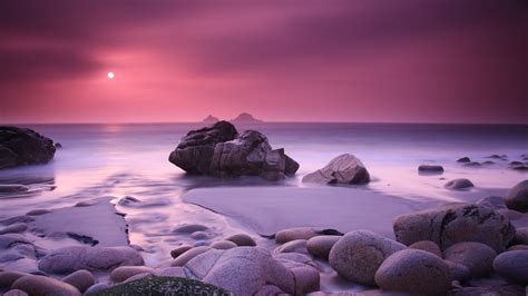 122597 Sunset Beach Rocks Porth Nanven Coastline Rare Gallery Hd