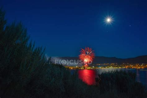 Canada Day Celebration Over Okanagan Lake Full Moon In Sky Penticton
