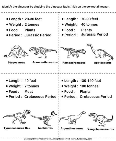Types Of Dinosaurs With Pictures Turtle Diary Worksheet