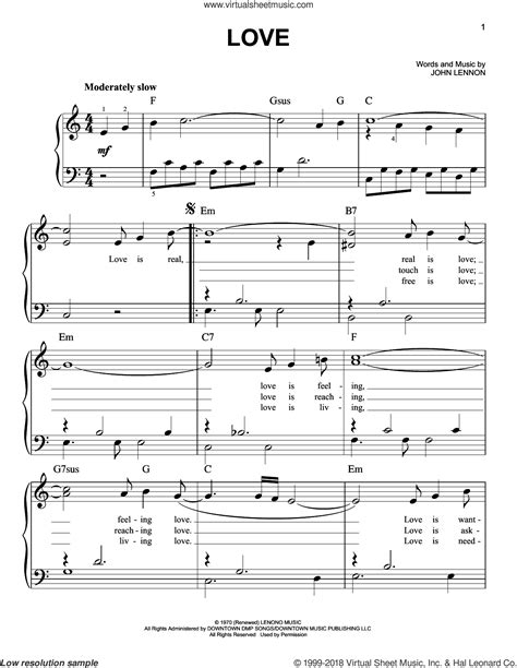 John Lennon Love Sheet Music For Piano Solo Pdf Interactive