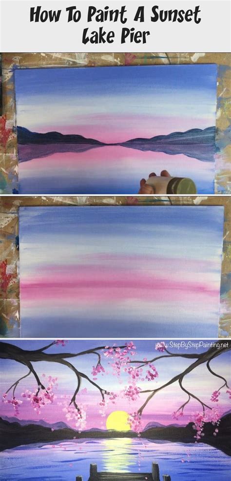 Learn How To Paint A Lake With A Pier Under A Pastel Sunset Sky This