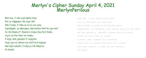 Merlyn’s Cipher Sunday April 4 2021 The Adventures Of Merlyn Perilous
