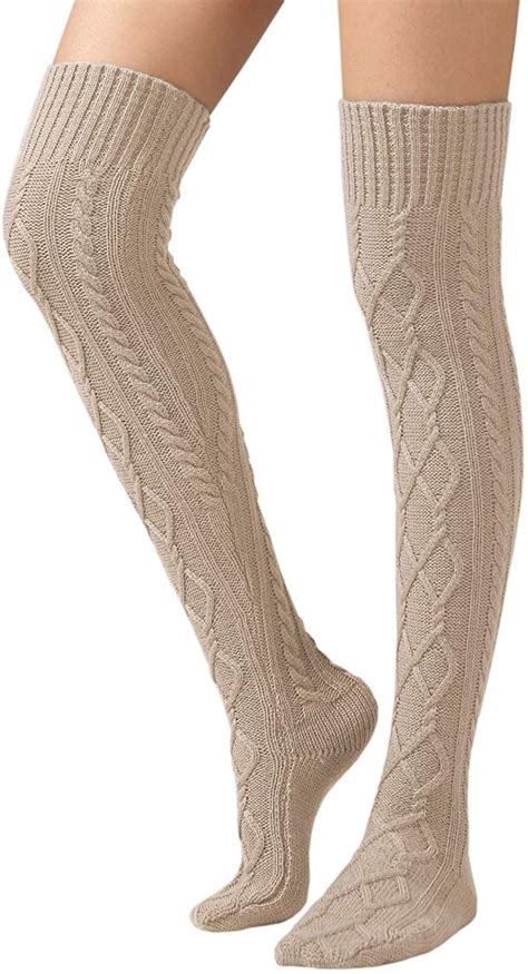 Sherrydc Women S Cable Knit Thigh High Boot Socks Extra Long Winter