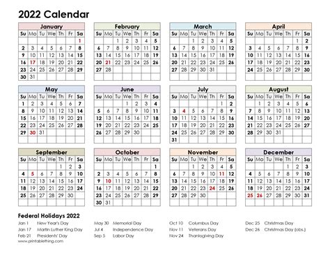 14 Calendar 2022 With Holidays Printable Pics All In Here 2022