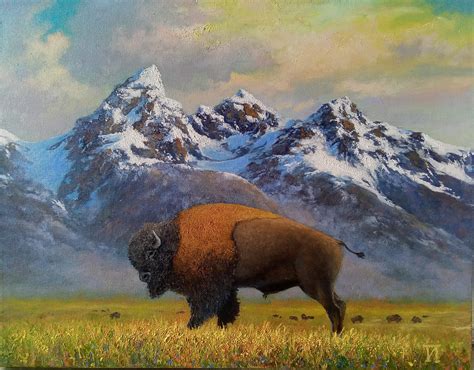 American Bison Art Yellowstone Buffalo Original Oil Painting Etsy
