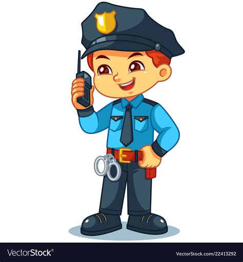 Police Officer Boy Checking Information Royalty Free Vector