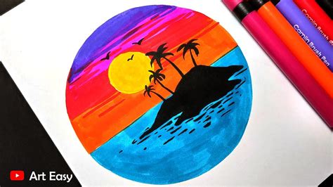 Colorful Sunset Drawing With Brush Pen Very Easy Youtube