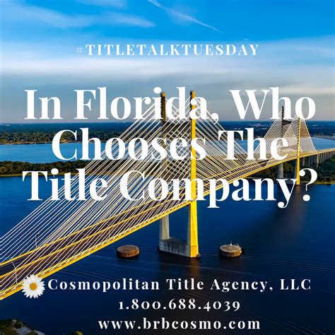 Use our free tools including the florida title fees calculator. In Florida the seller generally selects the title company & pays for the title insurance EXCEPT ...