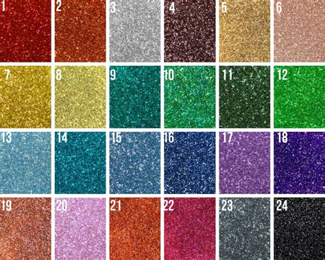 Glitter Colour Chart Fantastique Feather Creations