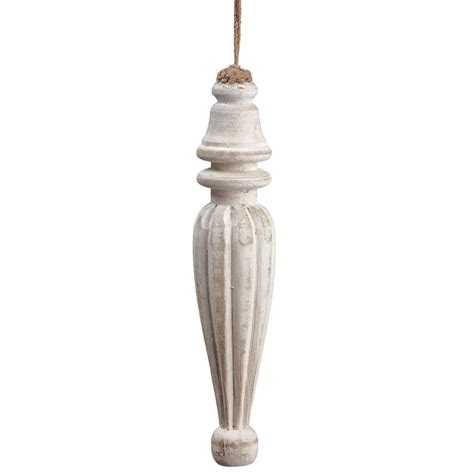 11″ Wood Finial Ornament Whitewashed Silk Flower Depot