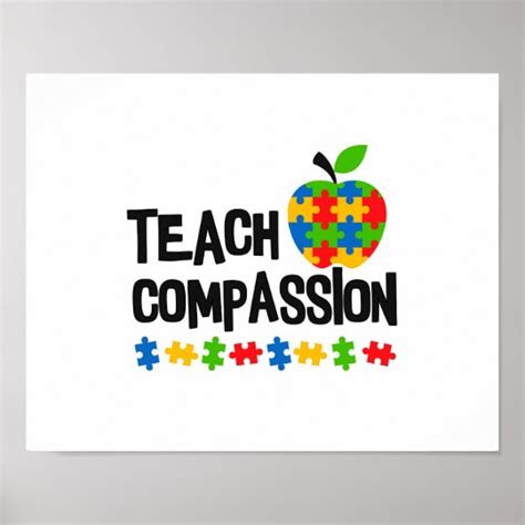 Teach Compassion Autism Awareness Puzzle Apple Poster Au
