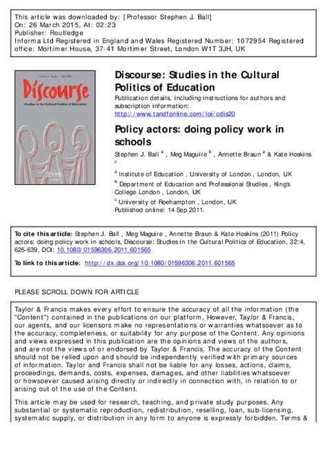 (PDF) Policy actors: doing policy work in schools | Stephen Ball - Academia.edu