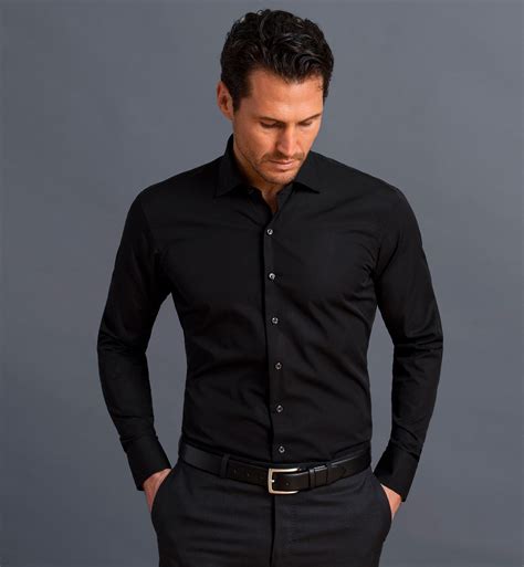 Miles 120s Black Broadcloth In 2020 Black Shirt Outfits Black Dress