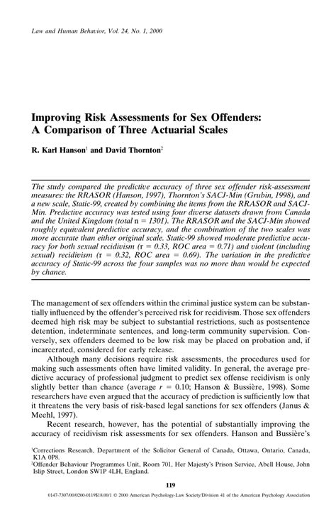 Pdf Improving Risk Assessments For Sex Offenders A Comparison Of Three Actuarial Scales