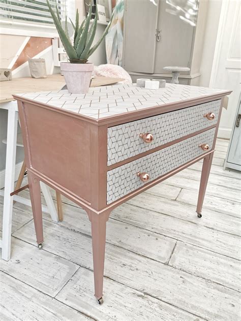 Gold interior paint color wall yellow bedroom rose light. Chest of drawers painted in rose gold paint & decoupaged ...