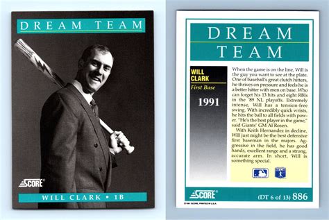 Will Clark #886 Score 1991 Baseball Dream Team #6 Of 13 Trading Card