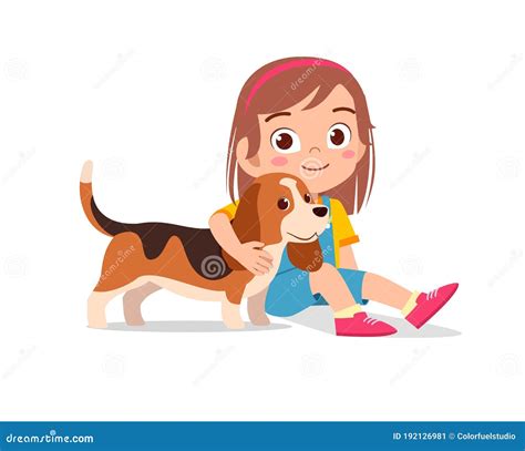 Niño Pequeño Y Lindo Feliz Jugando Con Perro Mascota Ilustración del Vector Ilustración de