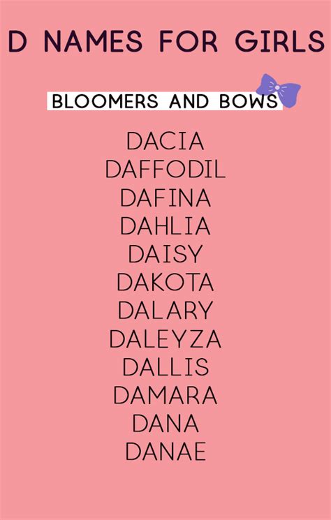 Girl Names that Start with D - Baby Name Lists - Bloomers and Bows