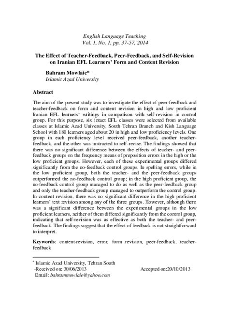 (PDF) The Effect of Teacher-Feedback, Peer-Feedback, and Self-Revision on Iranian EFL Learners ...