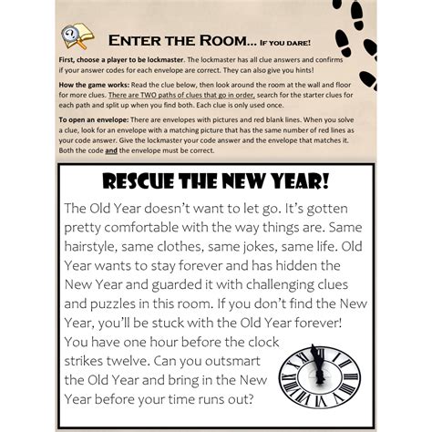 New Years Escape Room Game. Adventure Party Game Printable for Kids