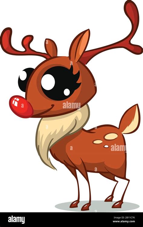 Happy Cartoon Christmas Red Nose Reindeer Rudolph Vector Illustration
