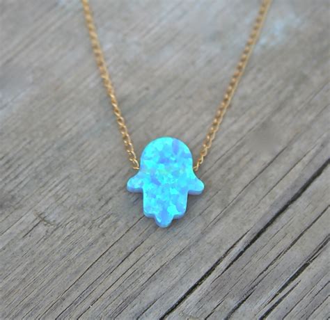 Hamsa Hamsa Necklace Blue Opal Necklace Gold Filled Chain