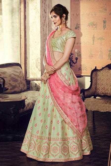 Buy Pista Green Lehenga Choli With Embroidery And Mirror Work Online