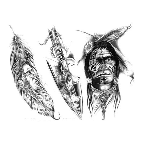 Two Native American Tattoos With Feathers On Their Head And An Arrow In