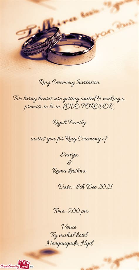 Invites You For Ring Ceremony Of Free Cards