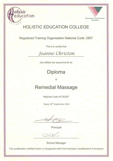 Diploma Remedial Massage Certificates