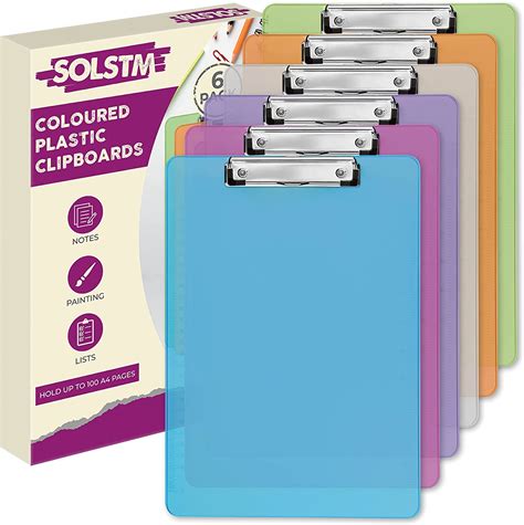 Solstm Colourful Plastic Clipboard A4 6 Pack Of Coloured Clipboards