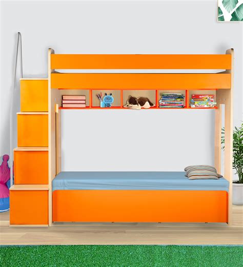 Buy Multi Flexi Bunk Bed In Orange Colour With Sofa Cum Bed With Box