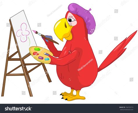 Cartoon Character Funny Parrot Isolated On White Background Artist