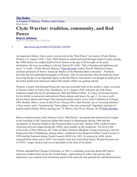 Pdf Clyde Warrior Tradition Community And Red Power