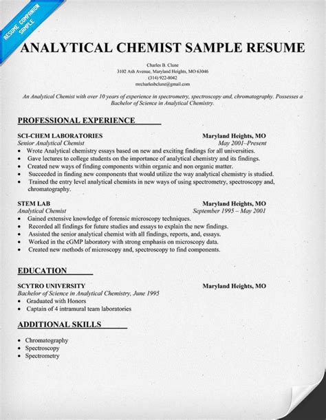 Motivated and knowledgeable laboratory assistant with 2+ years of extensive experience in preparing specimen samples, maintaining various professional lab equipment. Analytical chemist CV examples...please help ...