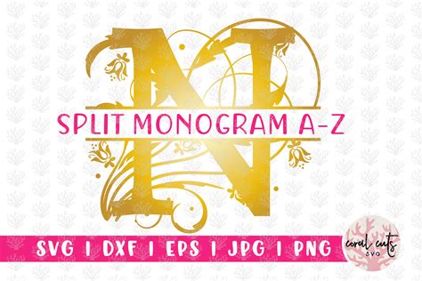 Split Monogram Decorative Swirl Letters Svg Cut File Crella