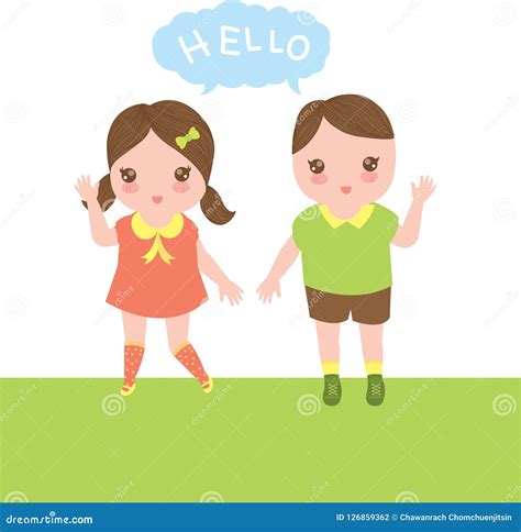 Boy And Girl Say Hello Stock Illustration Illustration Of Banner