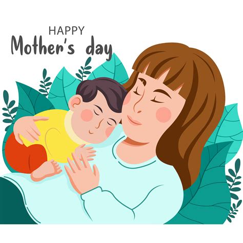 Happy Mothers Day Greeting With Mother Holding Child 1073516 Vector