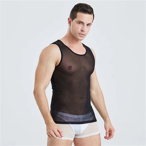 Sexy Fashion Men Mesh Tank Tops Gay Male Vest Undershirt Singlets Nylon