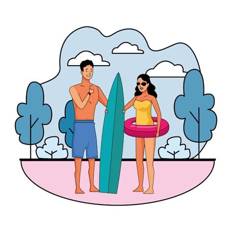 Free Vector Young Couple Enjoying Summer Cartoons