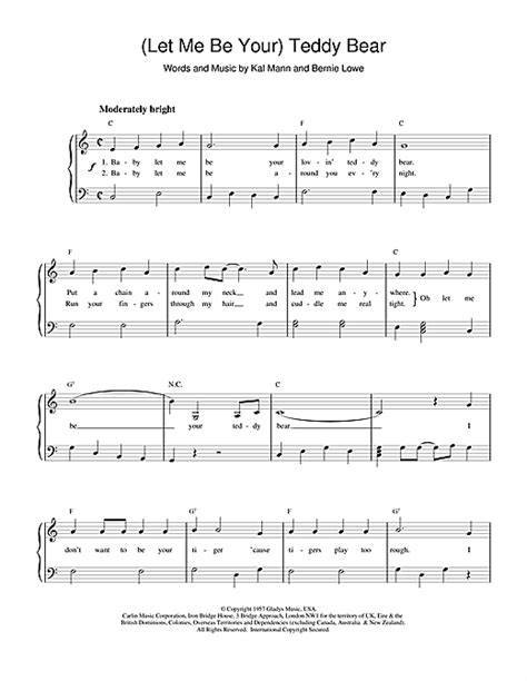 Elvis Presley Let Me Be Your Teddy Bear Sheet Music Notes Download Printable Pdf Score 188327