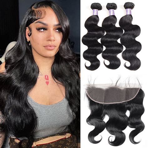 Indian Body Wave Hair 3 Bundles With 13x4 Hd Lace Frontal Closure Allovehair