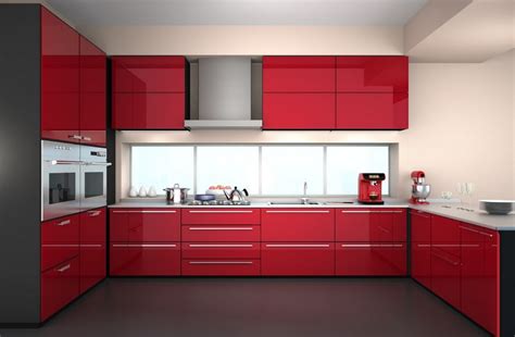 2017 New Design Design High Gloss Lacquer Kitchen Cabinets Red Color