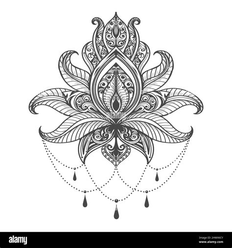 Tattoo Of Hand Drawn Mehndi Lotus Flower Pattern Isolated On White Background Stock Vector Image