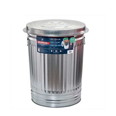 31 Gallon Galvanized Steel Trash Can And Lid Behrens Metal Garbage Can