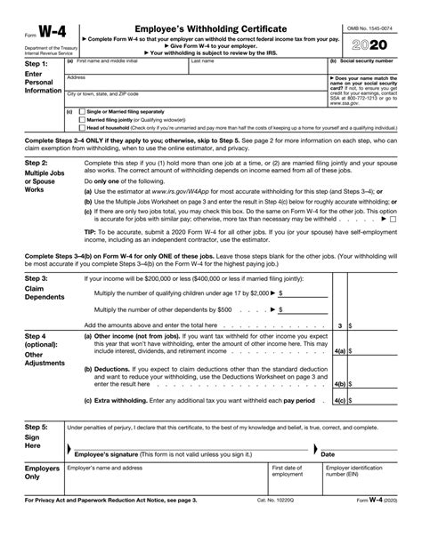 Irs Form W 4 Download Fillable Pdf Or Fill Online Employee S