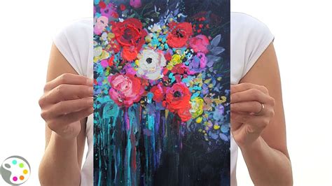 How To Paint Flowers Acrylic Painting Tutorial Youtube