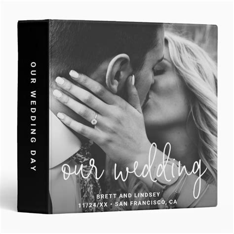 Modern Elegant Black Wedding Photo Album 3 Ring Binder Zazzle