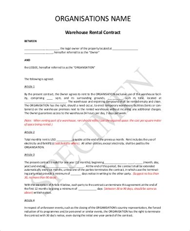 sample rent contract forms